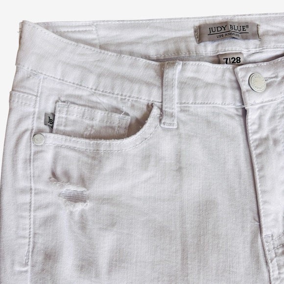 Judy Blue White Skinny Fit Jeans S Sz 7 / 28 Lace Patches Stretch Distressed - Picture 4 of 16